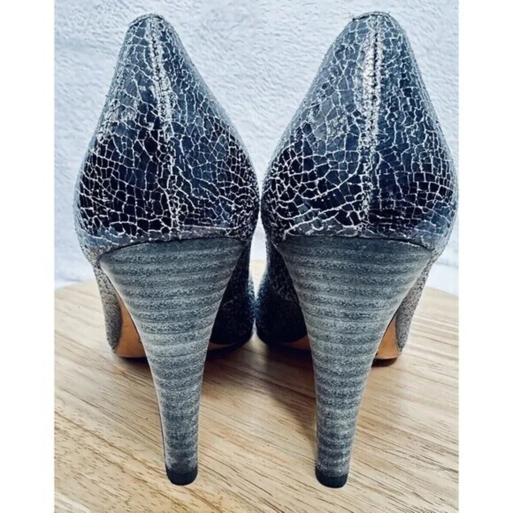 Coach‎ Adina Crackled Metal Leather Stacked Heels Size 9.5 Us